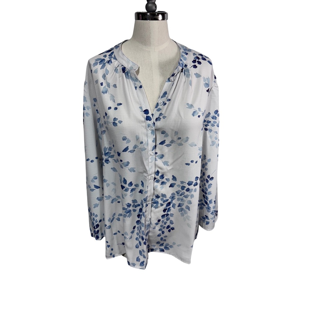 Hekka Women's Blue Floral Sheer Button Front‎ Blouse Long Sleeve Size M - Picture 6 of 8